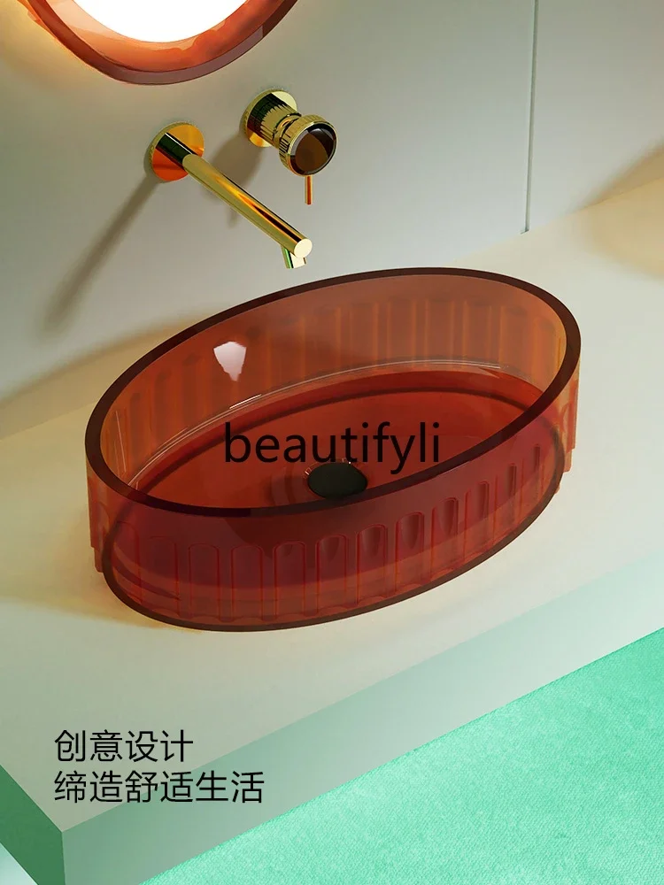 Transparent resin table basin, balcony wash basin, small size household square round wash basin