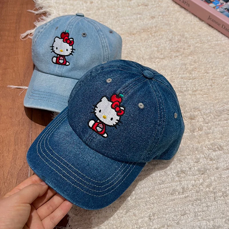 

Summer Women's Denim Baseball Cap Sanrioed Hello Kitty Y2K New Cartoon Kawaii Embroidery Sun Hat Student Casual Hat Girls Gifts