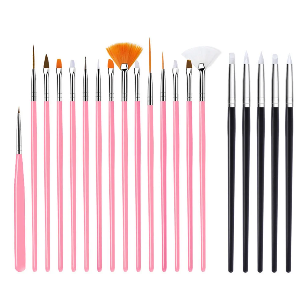20Pcs Nail Art Brush Set Silicone Pen Professional Manicure Tools Fine Line Painting Brushes Nail Art Liner Kit