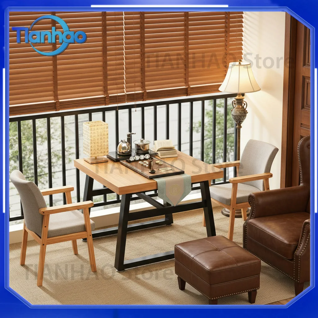 Small Square Tea Table for Balcony Home Office Use Leisure Meeting Table with Chair for Tea Brewing