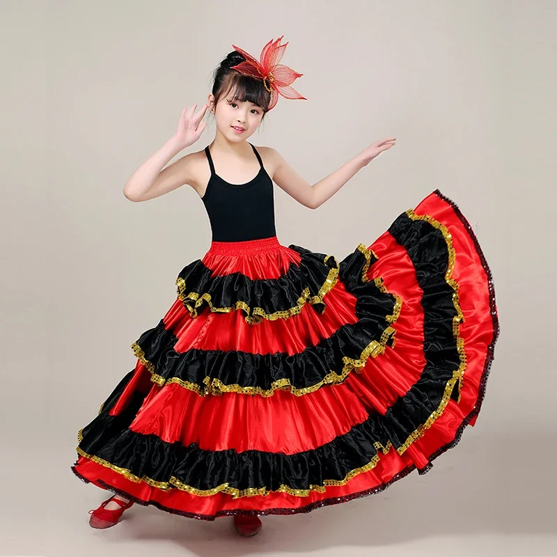 Infantil Espanhola Taurina Dança Saia, Coro Big Swing Saias, meninas Flamenco Performance de Palco Vestuário, Infantil, Novo