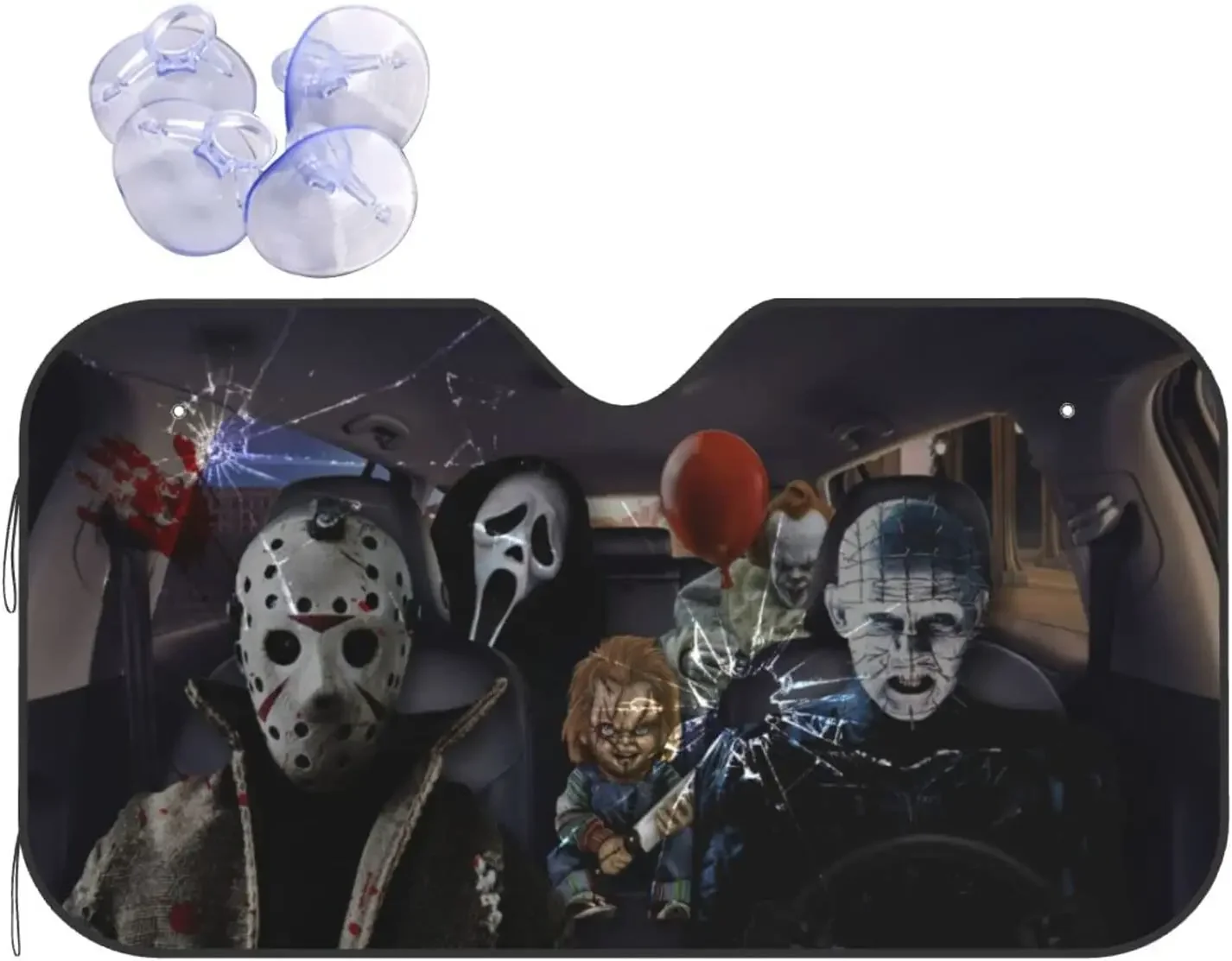 Horror Movie Car Windshield Sunshade Cartoon Characters Auto Front Window Sun Shades Block UV Rays Sun Visor Protector for Cars