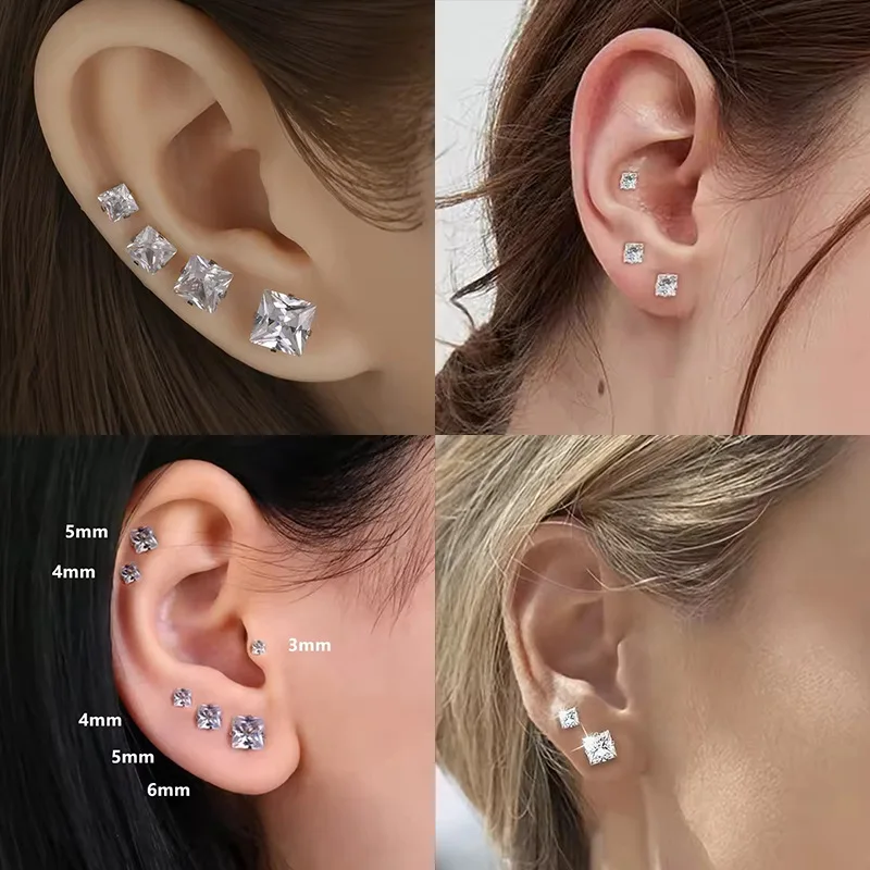 3-8mm Schwarz-Weiße Quadratische Zirkon-Ohrstecker aus Edelstahl mit IP-Beschichtung, kein Verblassen, antiallergisch – Detail 3