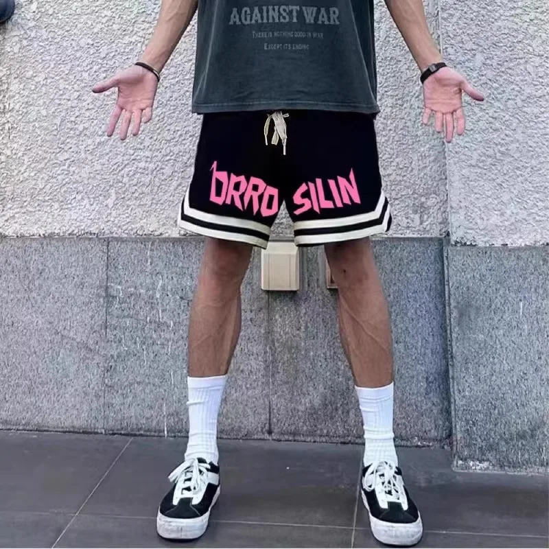 

Summer Large Size 300 Pounds American High Street Style Basketball Letter Print Men's Casual Shorts Loose Sport Five-Quarter ...