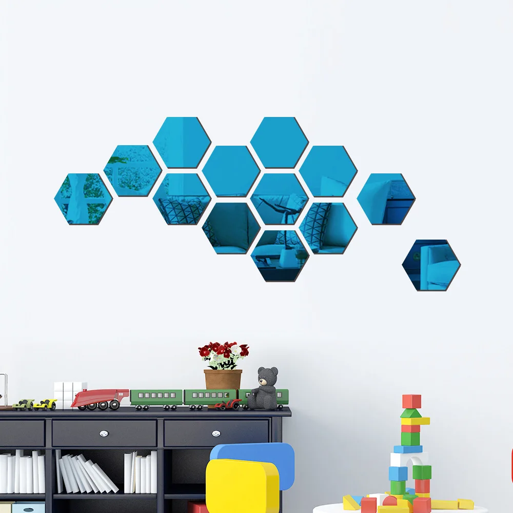 Miroir mural hexagonal géométrique 3D en acrylique, autocollants de fond de salon, décor de chambre à coucher, accessoires pour la maison, cadeau,