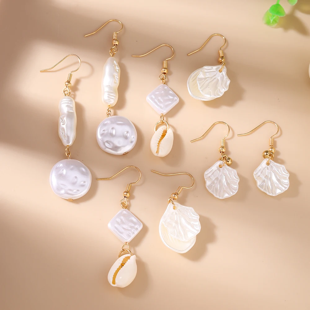 

4pairs Summer Beach Conch Shell Drop Earrings for Women Girls Pearl Earrings Party Holiday Jewelry Gifts