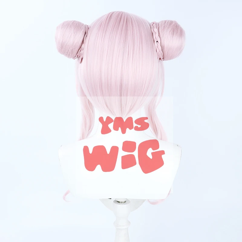 Virtual YouTuber Tanaka Hime Cosplay Wig Braided Buns HimeHina Channel Virtual Youtuber Headwear Pink Long Curly Side Bangs Girl