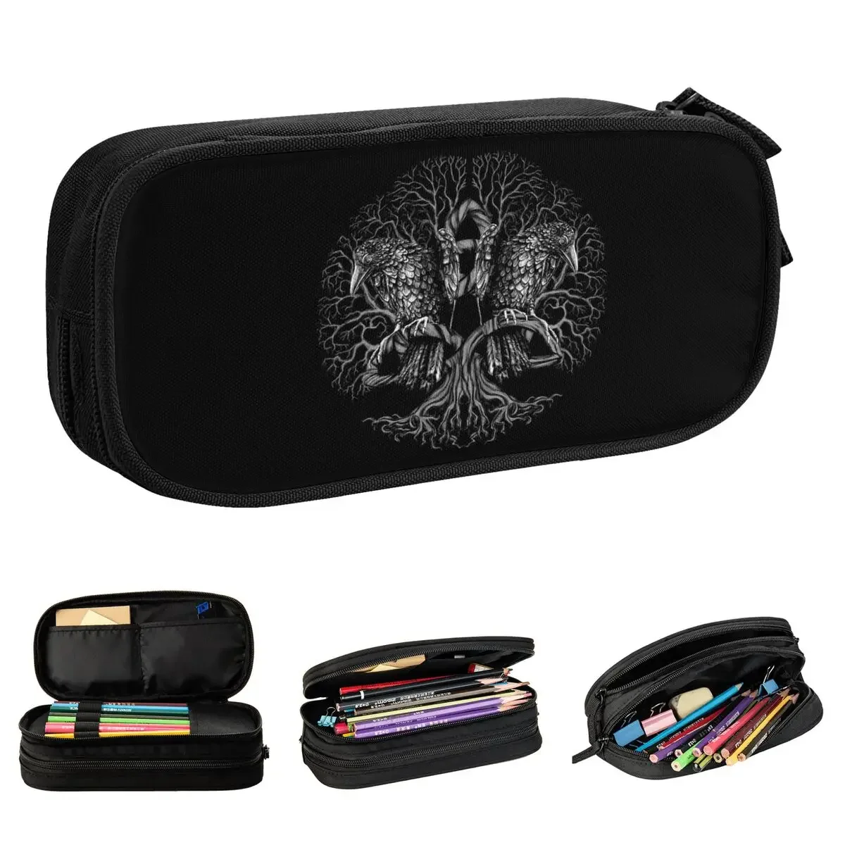 Tree Of Life Yggdrasil With Ravens Pencil Case Lovely  Pen Box Bags Kids Big Capacity Office Zipper  Pouch