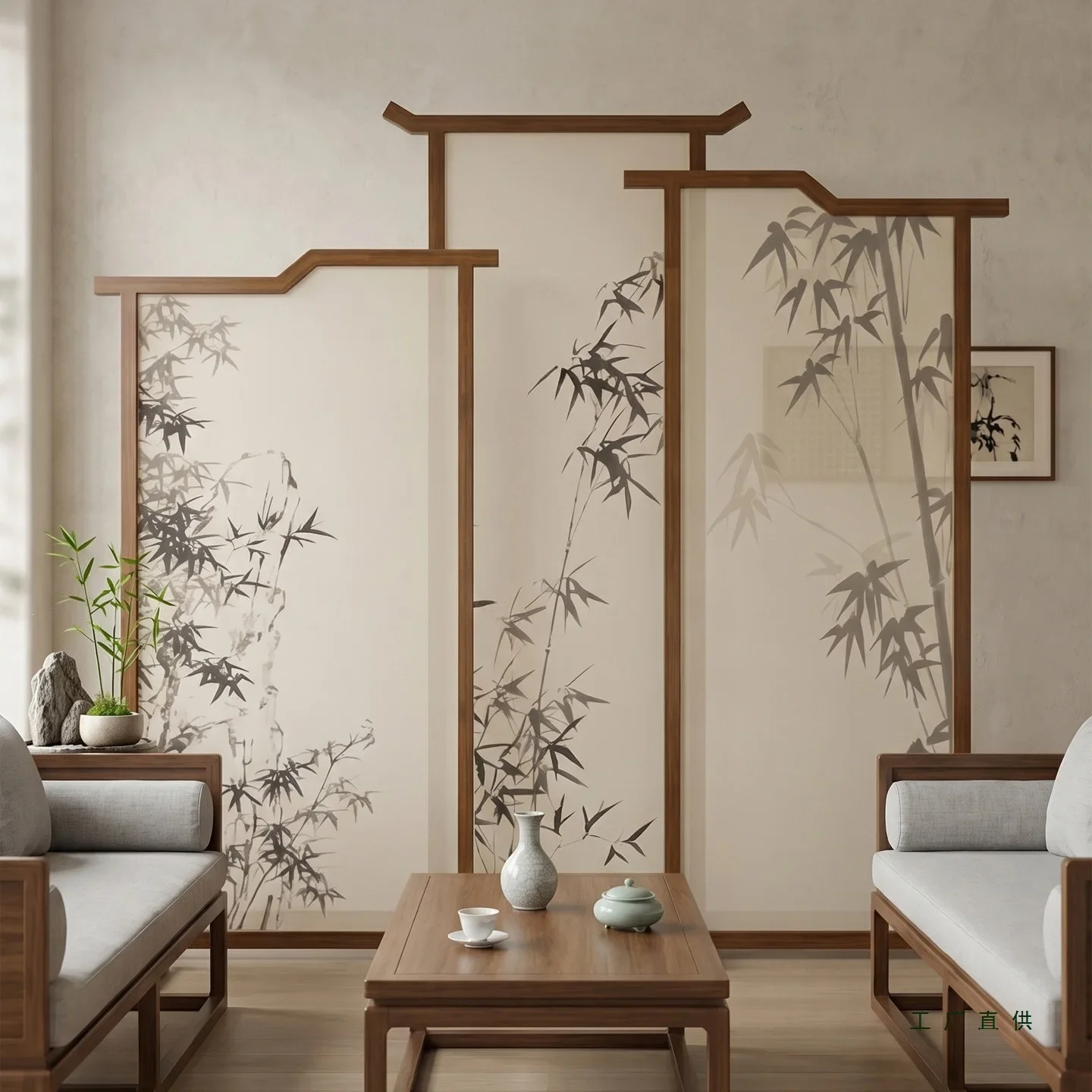 Song-style aesthetics, living room art screen, high-end entrance, Chinese-style solid wood tea room, office mobile partition