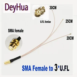 2/10PCS SMA Splitter Cable SMA Female to 3 u.FL  UFL 1 Female Jack 3-Way Pigtail WIFI Antenna Extension Cord Jumper Adapte