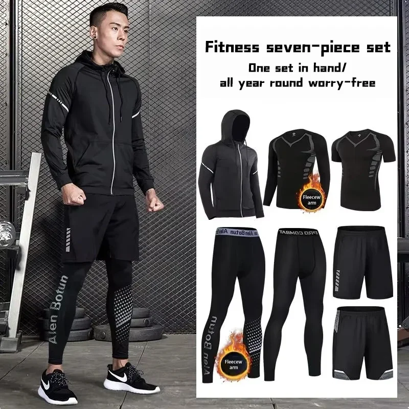 Men's Sportswear 5pcs Set Fitness Running Quick-Dry Tight Fit Training Set Morning Runs Autumn Winter Sports Track Suit Men's