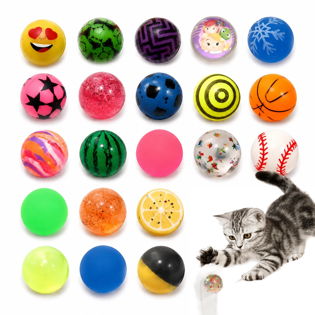 25mm Multicolor Pet Bouncy Balls –  Vibrant Random Styles for Cats & Dogs, High-Visibility Toys for Swatting & Chasing TMZ