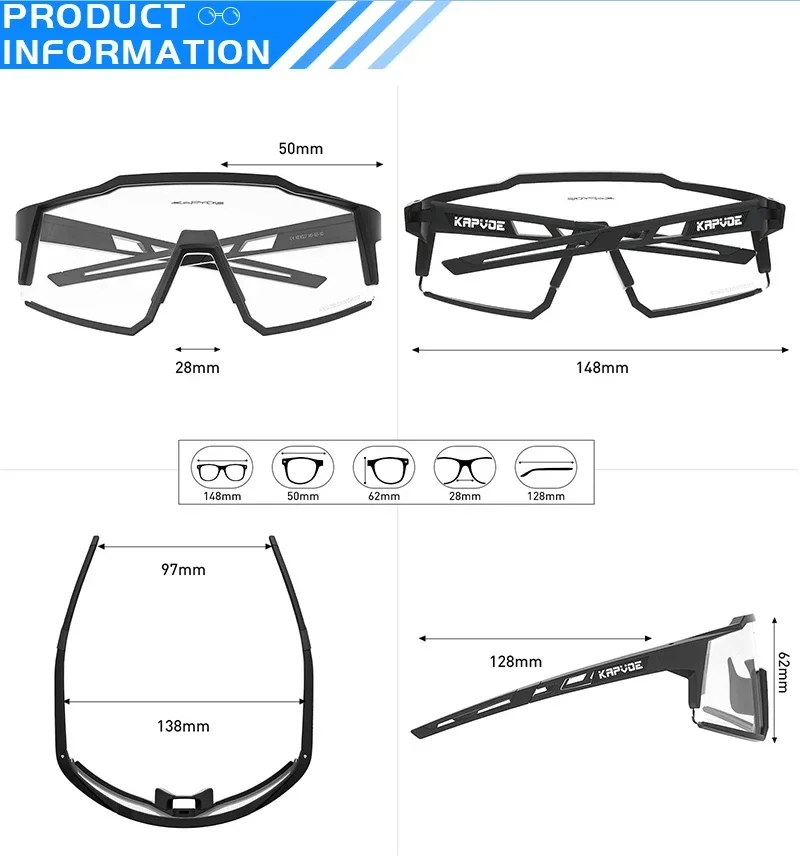 Kapvoe Photochrome Sonnenbrille Herren Fahrradbrille UV400 MTB Klar Mountainbike Übergang Fahrrad für Damen Sportbrillen – Detail 14