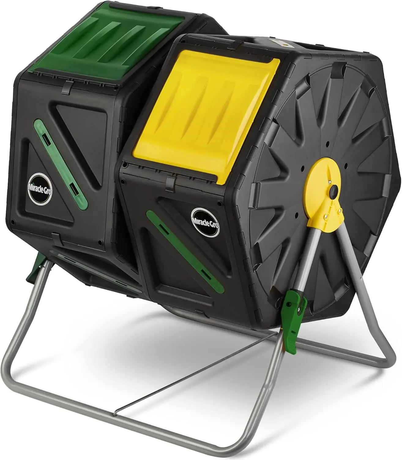 

Dual Chamber Compost Tumbler – Easy-Turn, Heavy-Duty Outdoor Bin Composter with 2 Sliding Doors (2x18.5 Gal/70L