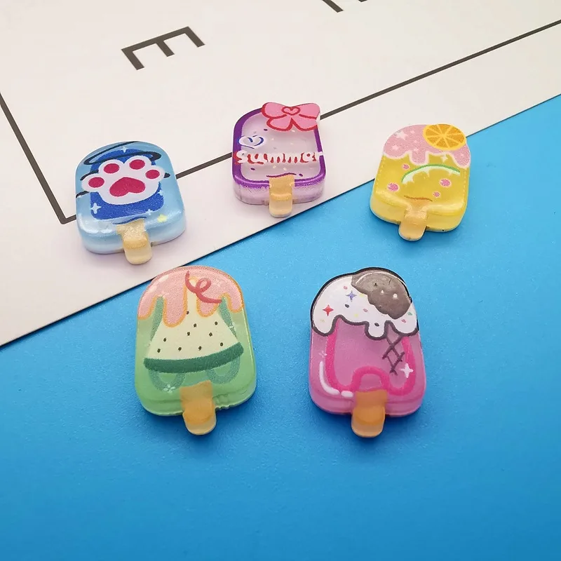 10Pcs Kawaii Cartoon Popsicle Resin DIY Shoes Hat Icebox Barrette Mobile Phone Case Scrapbook Cream Glue Flat Back Resin