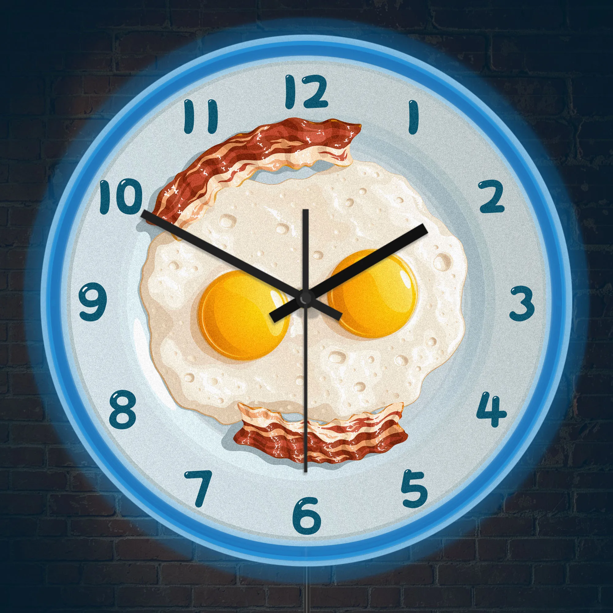 Breakfast Bacon And Eggs Neon Wall Clock for Home Kitchen Dinning Room Resturant Illuminated Sign LED Night Light Wal