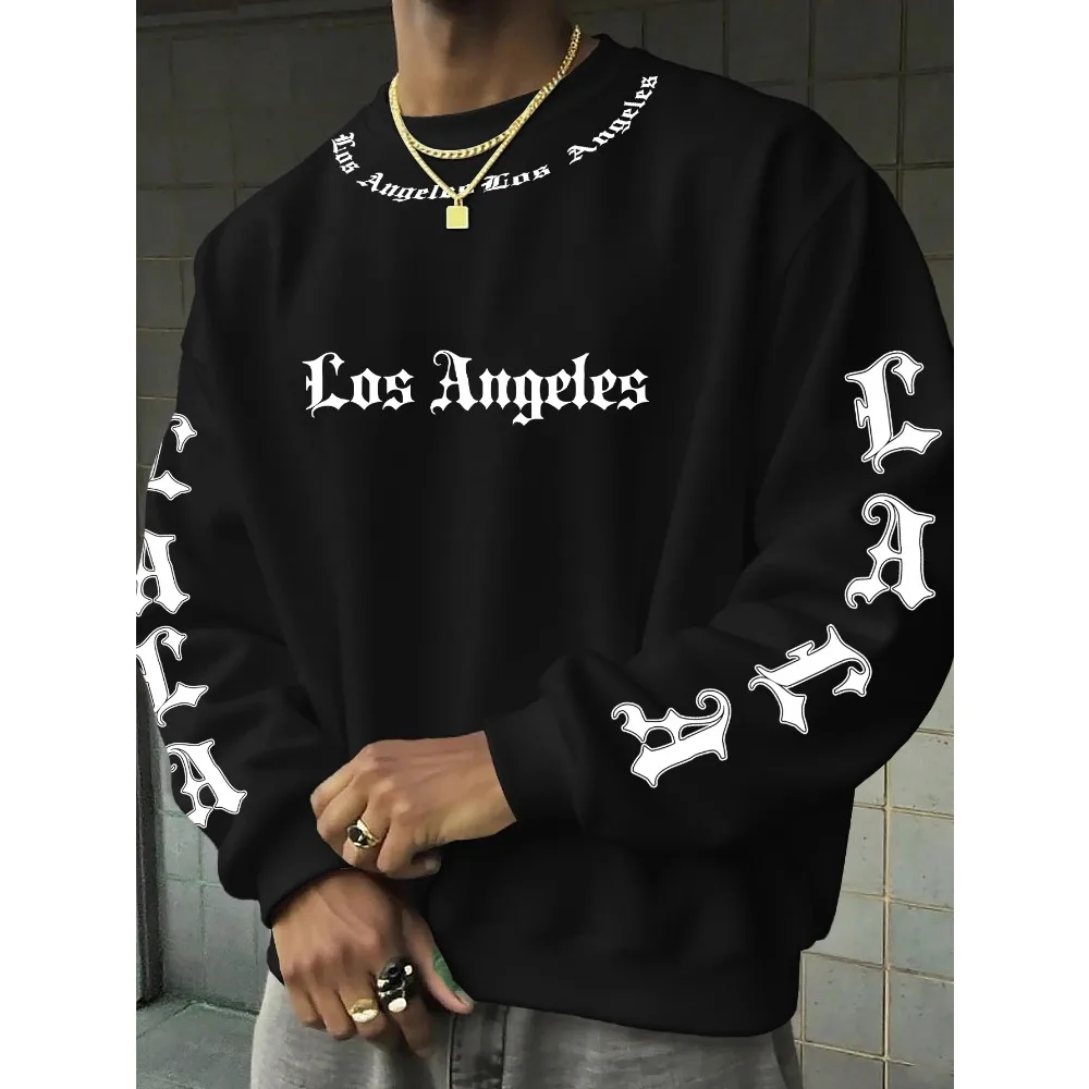 Herren Casual Rundhals-Langarmshirt, Los Angeles Gothic Buchstaben-Grafik-Print Sweatshirt, S-XXL – Detail 2