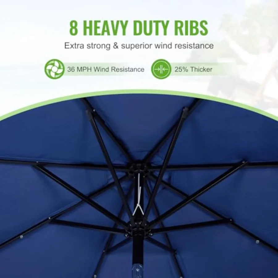 Backyard Expressions 9Feet Solar Patio Umbrella with 32 LED Lights, UPF50+ UV Protection, Fade-Resistant Fabric, Easy Tilt and