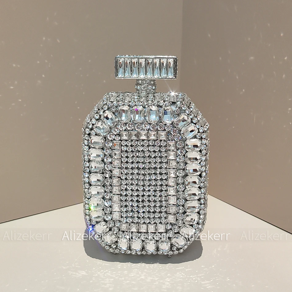 Alizekerr Perfume Bottle Crystal Evening Bags Women 2025 Gorgeous Rhinestone Clutch Purses Wedding Party Ladies Unique Handbags