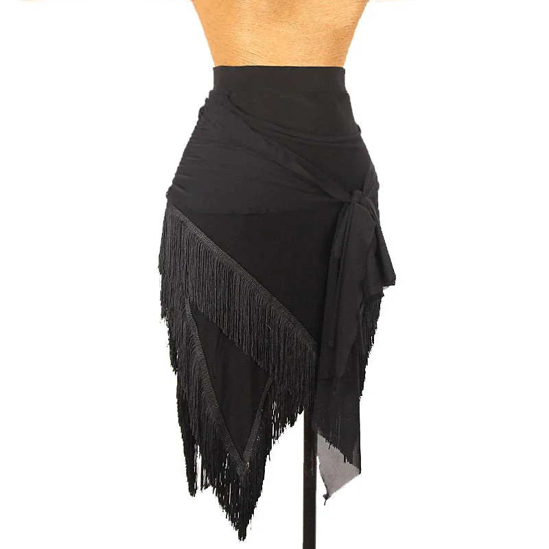 Latin Dance Skirt Women Tassel Practice Clothing Adult Irregular Black Fringe Skirt Cha Cha Rumba Samba Performance Wear