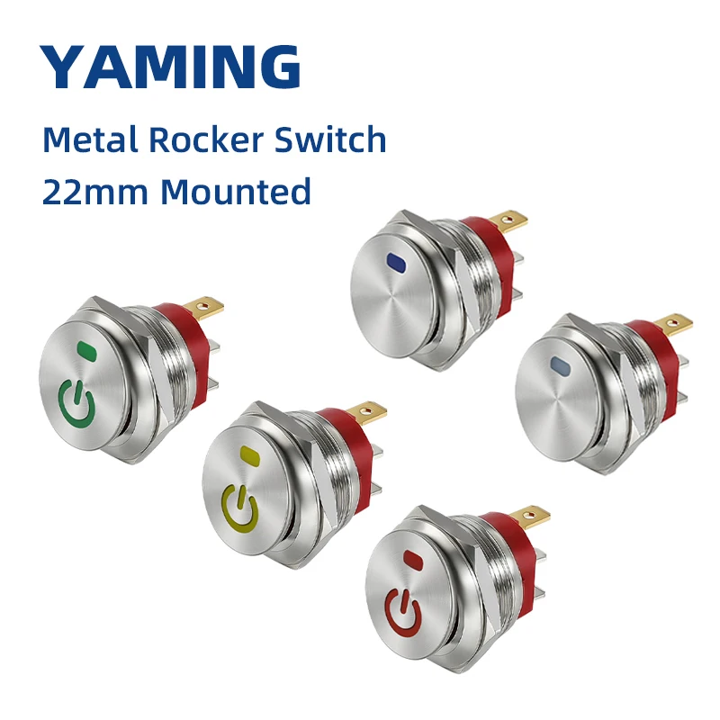 22mm Metal Button Rocker Switch Stainless Steel 220V 15A Self-locking Two Positions ON-OFF Selector 3 Pins