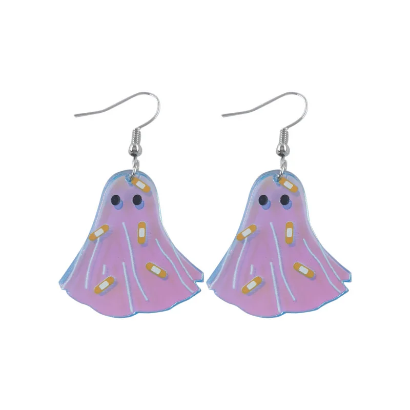 Halloween Collection Laser Colorful Y2K Acrylic Pendant Earrings Geometric Skull Head Ghost Pumpkin Outward Party Jewelry Gifts