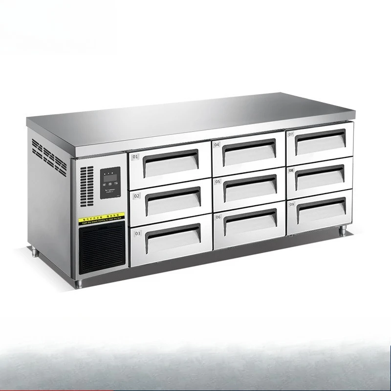 Drawer refrigerated workbench, commercial kitchen console freezer, air-cooled frost-free fresh-keeping freezer