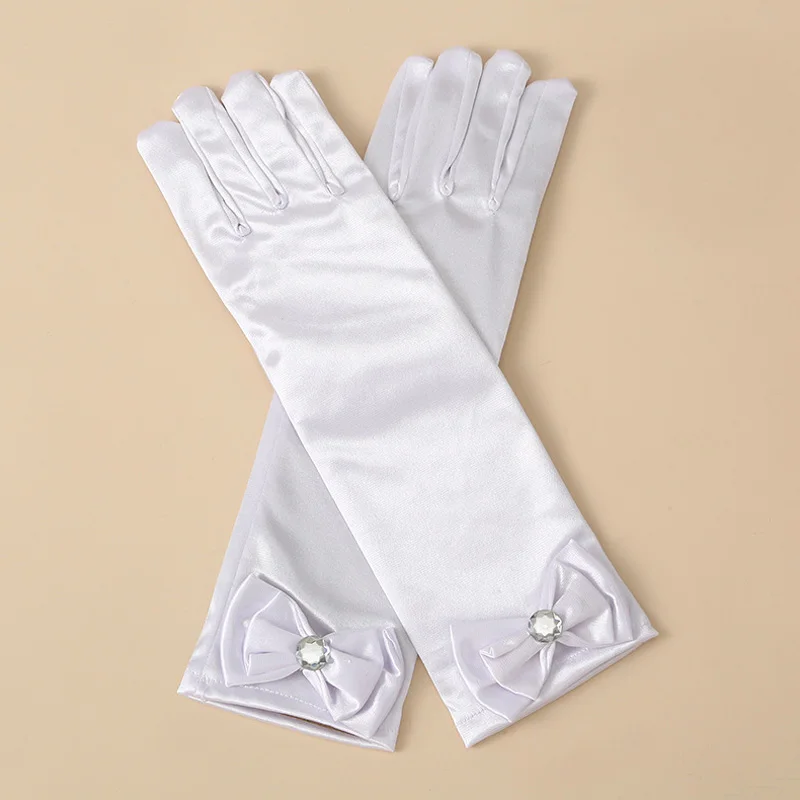 Gants Décorés en Satin avec Nministériels d pour Enfant Fille, Accessoires de Performance de brevPrincesse, à la Mode, Couleur Unie