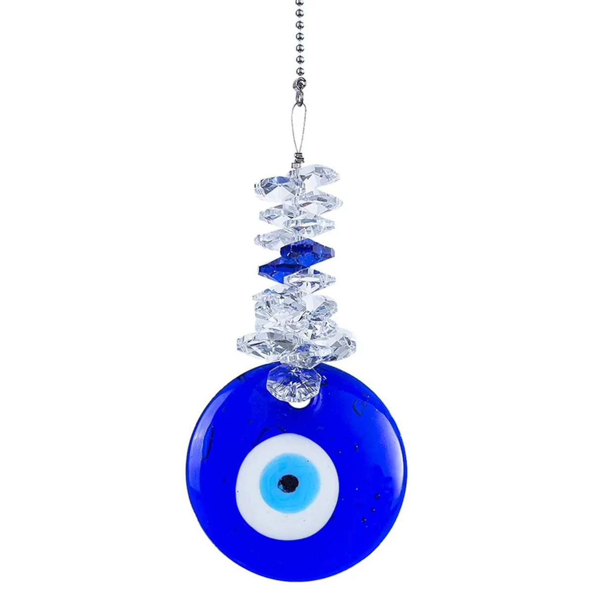 Blue Glass Eye Pendant with Crystal Beads - Good Luck Charm, Home, Office, Car Decoration, Blessing