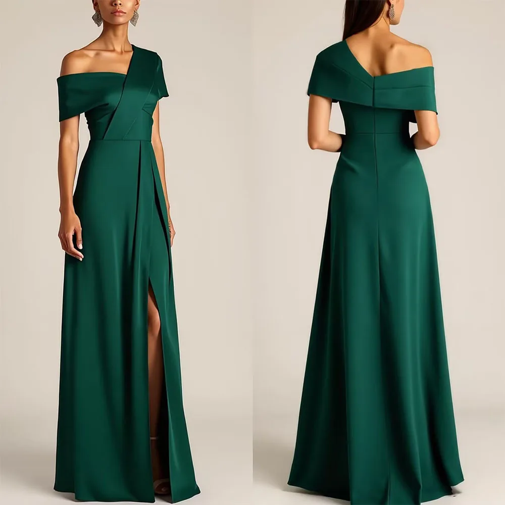 

High Quality Customized Off Shoulder Floor Length Green Long Dresses Woman A-line Vestido Madrinhas Casamento فستان سهرة نسائي