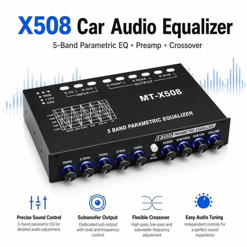Picture 3: X508 Car Audio Equalizer 5 Band Parametric EQ For Car Stereo Tuning
