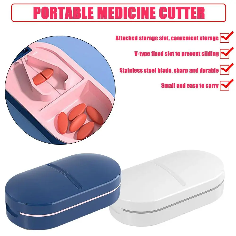 Portable Medicine Pill Cutter Box Grinder Splitter Storage Boxes Mini Case Pill Divider Slicer Holder F9N6