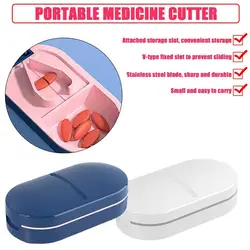 Portable Medicine Pill Cutter Box Grinder Splitter Storage Boxes Mini Case Pill Divider Slicer Holder F9N6