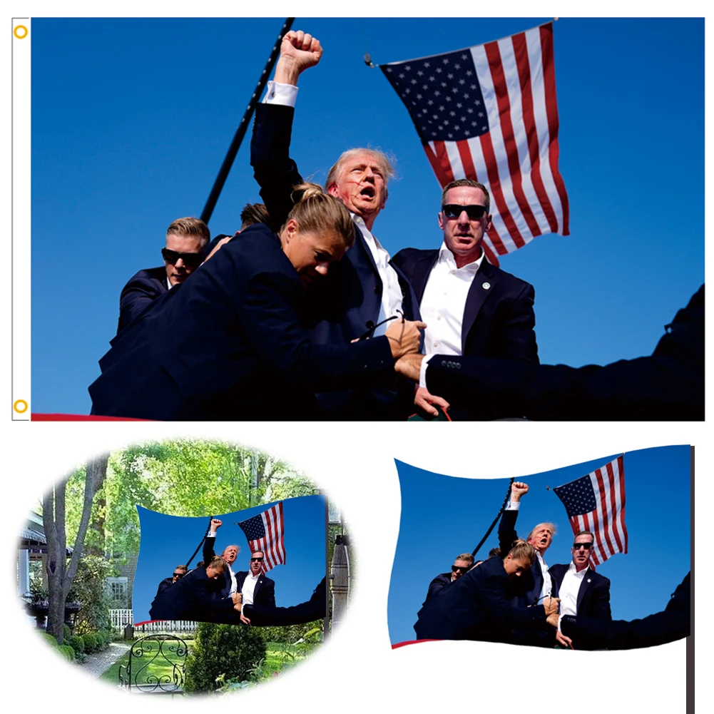 3x5 FT Trump Shooting Flag Double Sided Outdoor Flag Polyester Trump Survived Shot Flag for American President Election Decor