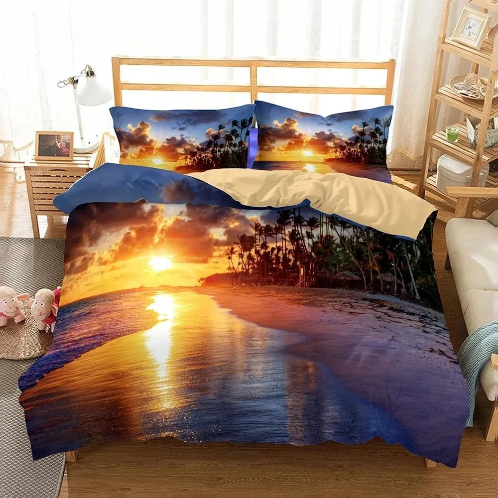 3D Bed Set Beautiful Beach Bedding Bed Sets Modern Quilt Cover+pillowcases Winter California King Bedding Sets Jogo De Cama Bed 2