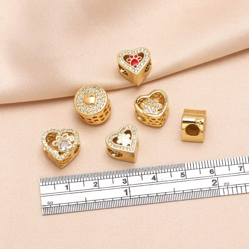OCESRIO Trendy Cute Small Enamel Paw Heart Charms for Bracelet Copper Gold Plated CZ Round Heart Jewelry Making Supplies chma297