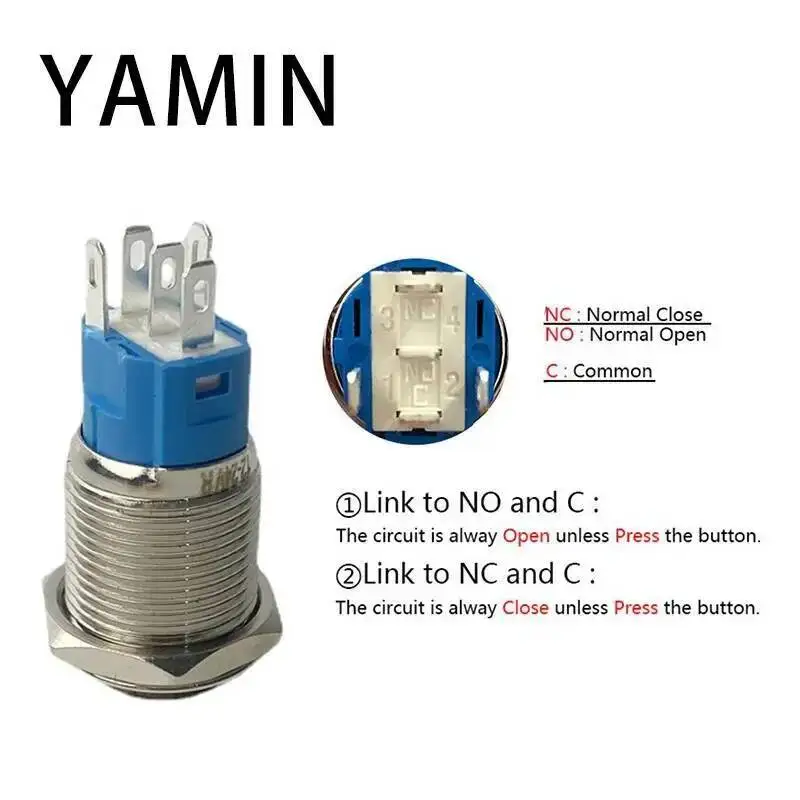 16mm High Head Metal Push Button Switch Fan/Triangle DIY Luminous Character Power Supply LED Light Fix Locking / Reset Momentary