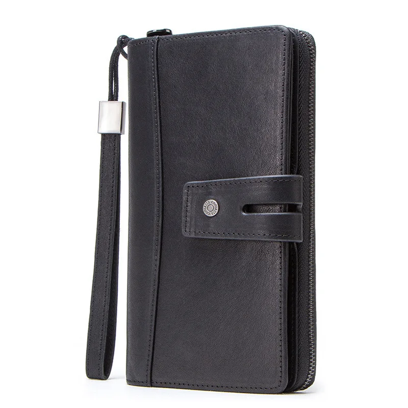 Fashionable British Style Top Layer Cowhide  Casual Genuine Leather Men's Wallet Wrist Strap And Handheld Zipper Bag Men Wallets