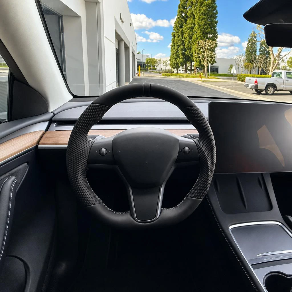 Heated Steering Wheel For Tesla Model 3 2017-2023 and Model Y 2020-2024 Microfiber PU Synthetic Leather Sport Steering Wheel Accessories