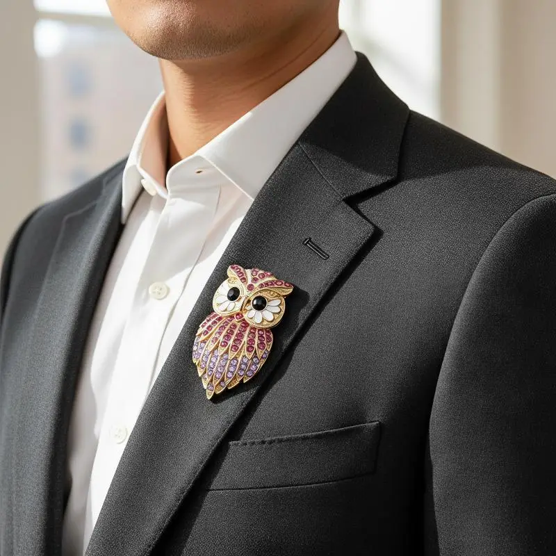 Owl Brooch Gold Plated Rhinestone Inlaid Vintage Style Shiny Brooch Pin for Proms Cocktail Parties Birthday Gifts for Her