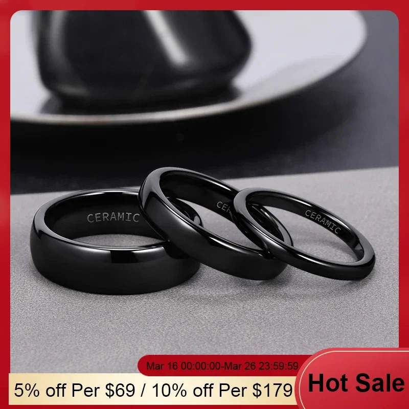 Kolmnsta 2/4/6mm Black Brushed Fashion Ceramic Ring Women Men Wedding Rings Engagement Band Female Jewelry bague Plus Size 4-14