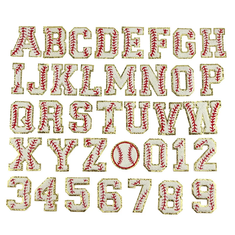 Baseball Pattern Chenille Embroidered Alphabet Numbers Letter Patches For DIY Clothing Jacket Iron On Accessories Applique