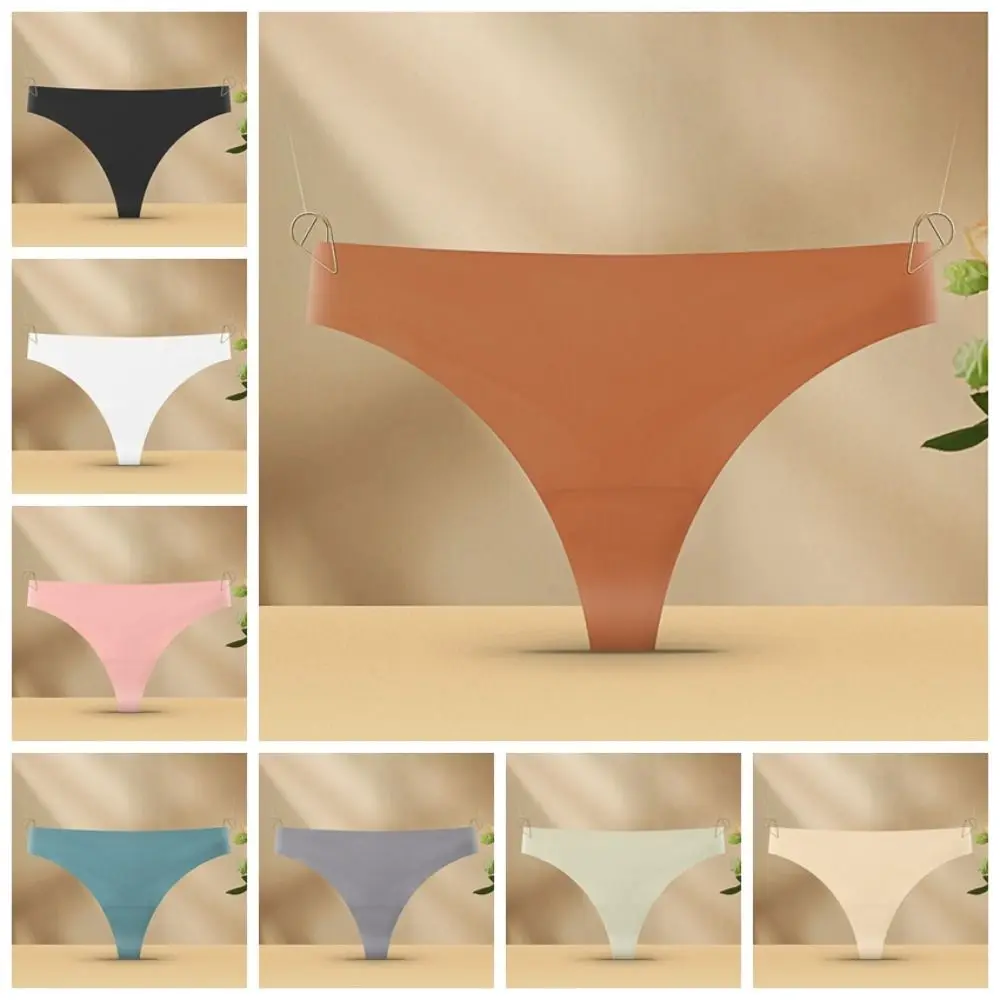 

3Pcs Low Waist Ice Slik Briefs Underpants Cotton Crotch Seamless Panties Female Underwear Lingerie Women's Traceless Thong Lady