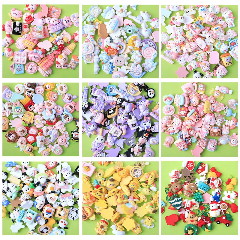 

Multiple Styles 50Pcs Sanrios Hello Kitty Accessories Kuromi Cinnamoroll Melody Pompompurin Pochacco Diy Phone Case Anime Toys