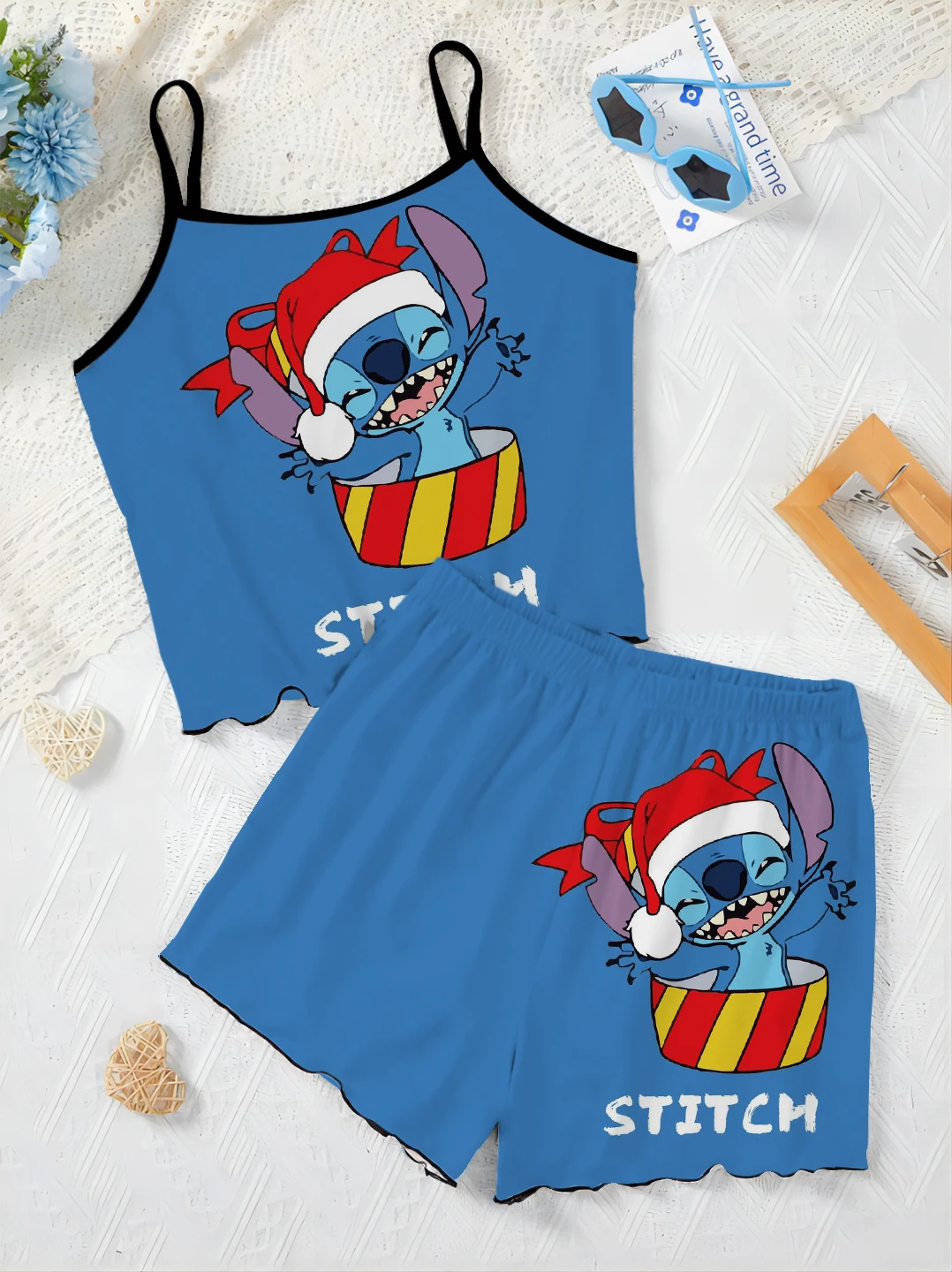 Completo estivo da donna gonna pigiama t-shirt set corto Top Disney lattuga Trim Stitch Slip Dress Piece Outfit elegante Disney