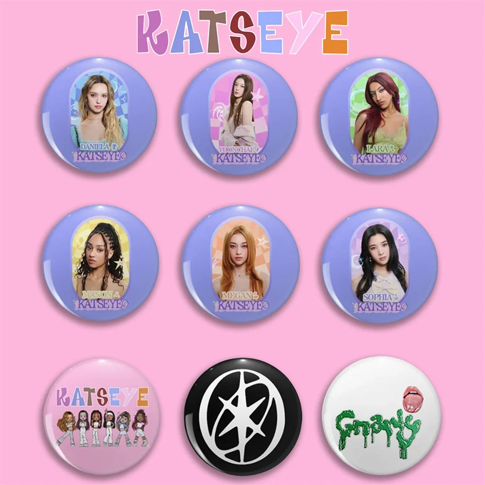 KPOP KATSEYE круглый значок Ganrly жесть булавки MEGAN DANIELA LARA MANON SOPHIA YOONCHAE украшение для сумки для одежды подарок для фанатов