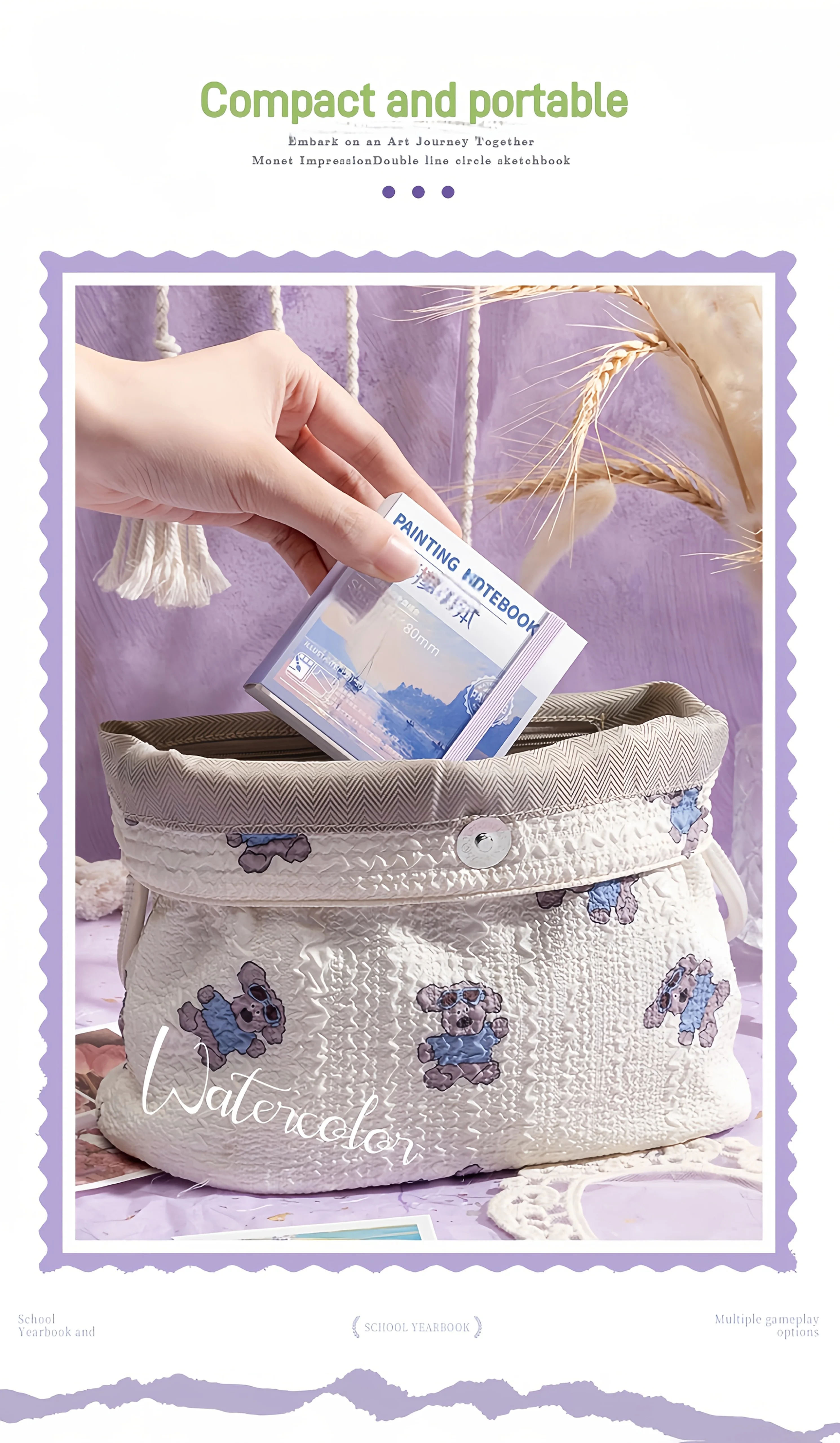 Tragbares Mini-Aquarell-Skizzenbuch mit Farbtablett – 50 Blatt, mitteldickes Papier, ideal für unterwegs (Farbe nicht im Lieferumfang enthalten) – Detail 2