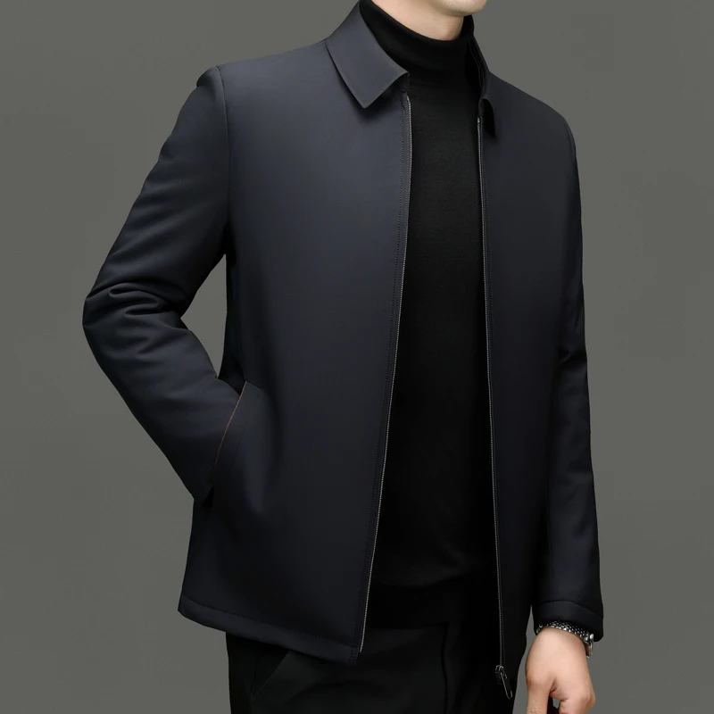 2024 Winter Men Thick Thermal Coat Navy Blue Turn Down Collar Outfits Chinese Officer Style Classic Executive Jackets Garment