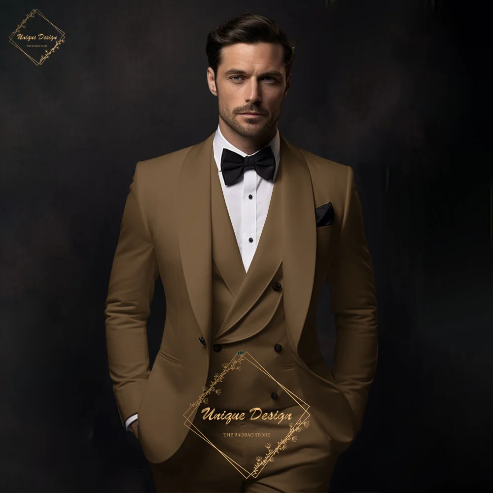 Premium WhiteTuxedo Suit for Men 3 piece Set shawl lapel classic tailored wedding groom prom cocktail party attire birthday gift