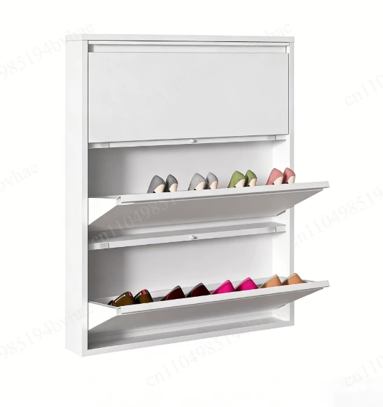 

Ultra-Thin Metal Tilt-Out Shoe Rack Narrow Multi-Layer Entryway Storage Cabinet Home Metal Shoe Organizer with Flip Cover